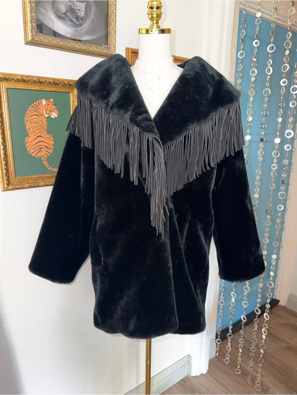 Vintage Y2K Black Faux Fur Fringe Coat - Women's Jacket